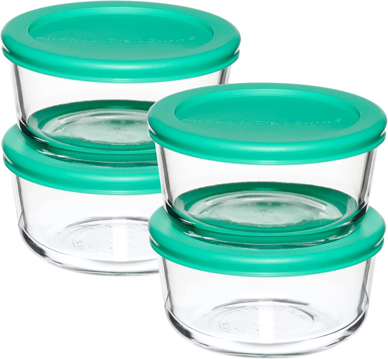 Set of 4 - 2 Cup Glass Food Storage Containers with Lids (Mixed Blue)